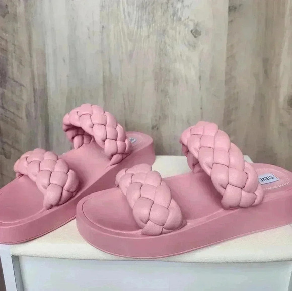 Steve Madden Hillary Pink Slip On Rounded Open Toe Platform Braided Sandal SZ 8 - Picture 7 of 12